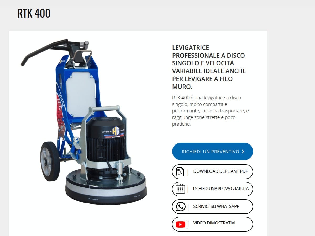 Levigatrice professionale per pavimenti Hyper Grinder RTK : potenza precisione e versatilità